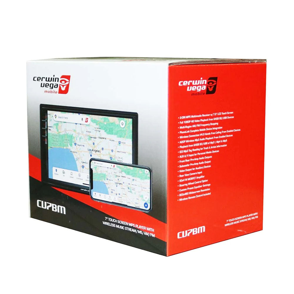 Cerwin Vega CV7BM 2-DIN Mechless MP5 Multimedia Receiver with 7 Inch LCD Touch Screen