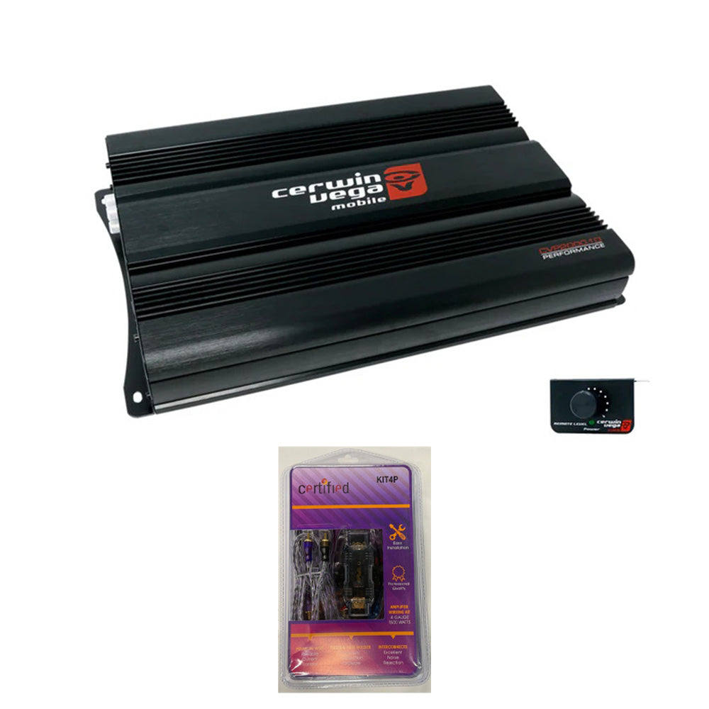 Cerwin Vega CVP2000.1D (CVP Series 1-Channel Class AB Monoblock Amplifier) + KIT4P (Amplifier Wiring Kit - 4 Gauge 1500 Watts)