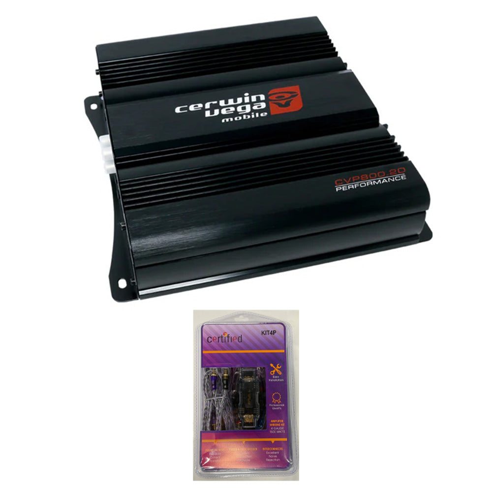Cerwin Vega CVP800.2D (CVP Series 2-Channel Class AB Full Range Amplifier) + KIT4P (Amplifier Wiring Kit - 4 Gauge 1500 Watts)