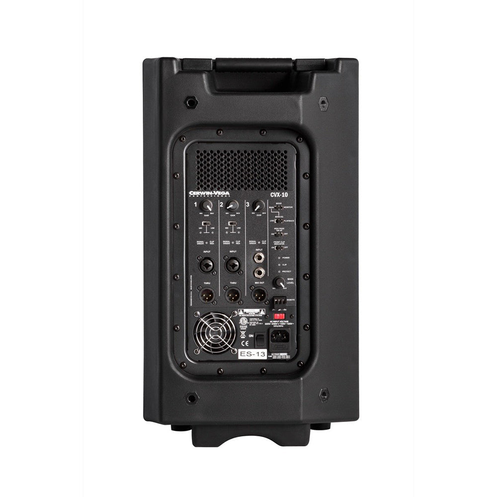 Cerwin Vega CVX-10-NA powered loudspeaker features 1500 watts of Class D power 3-channel mixer with 2 combo XLR/TRS inputs
