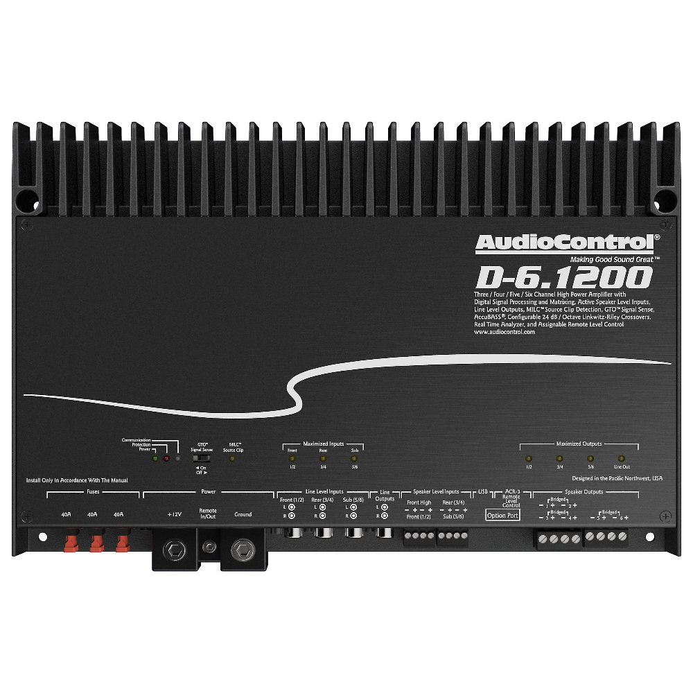 AudioControl D-6.1200 1200W RMS 4 ohm Stable 6-Channel Class-D Amplifier with Digital Signal Processing