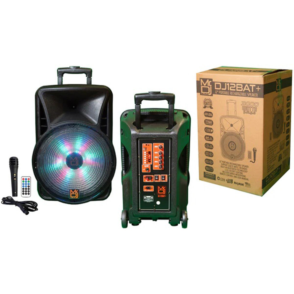 MR DJ DJ12BAT+ 12 Inch Active Speaker With Bluetooth & Fm Radio & Mp3 Player, Eq, With Built In 2-4 Hours Battery