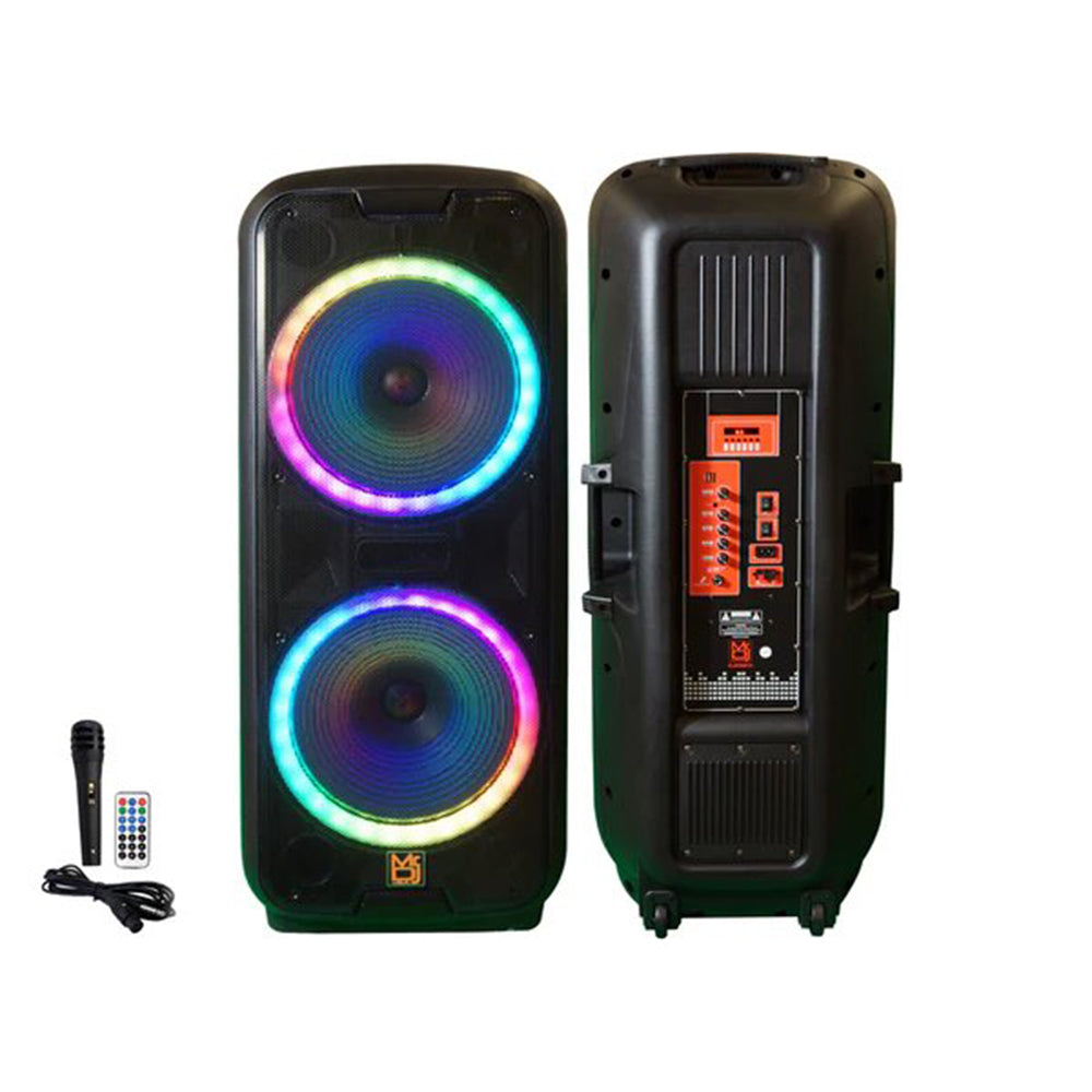 MR DJ DJ215BTA+ Dual 15" 5000W Battery Powered Bluetooth Speaker Microphone Party Speaker