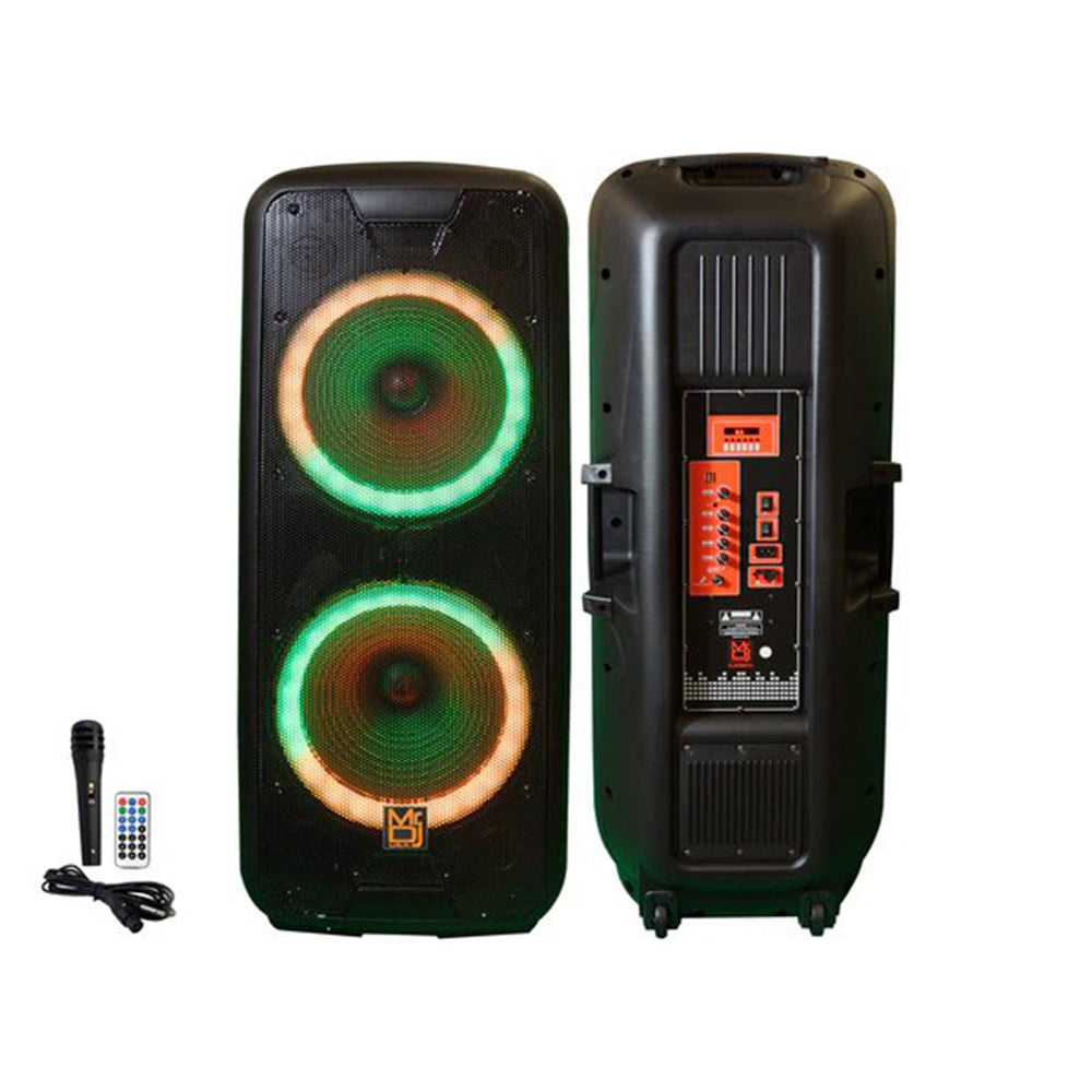 MR DJ DJ215BTA+ Dual 15" 5000W Battery Powered Bluetooth Speaker Microphone Party Speaker