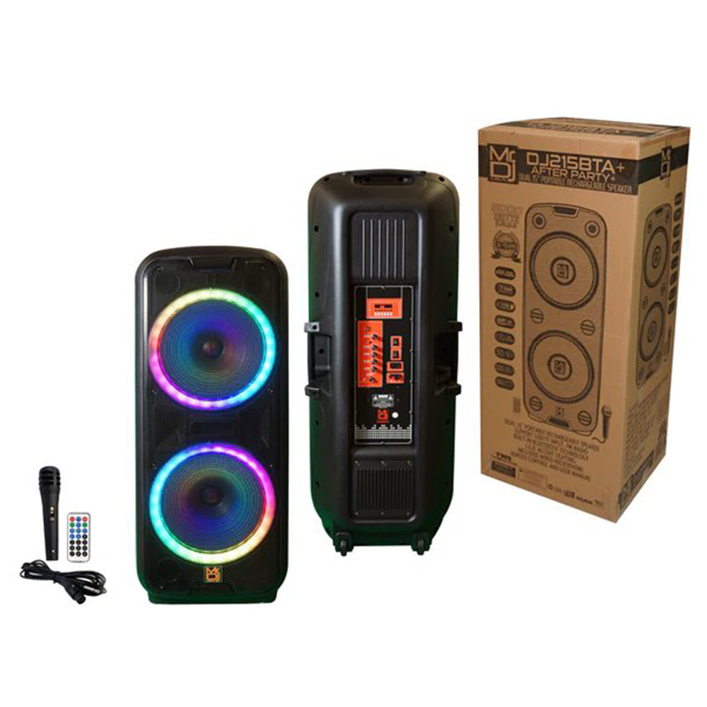 MR DJ DJ215BTA+ Dual 15" 5000W Battery Powered Bluetooth Speaker Microphone Party Speaker