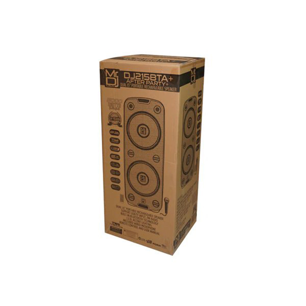 MR DJ DJ215BTA+ Dual 15" 5000W Battery Powered Bluetooth Speaker Microphone Party Speaker