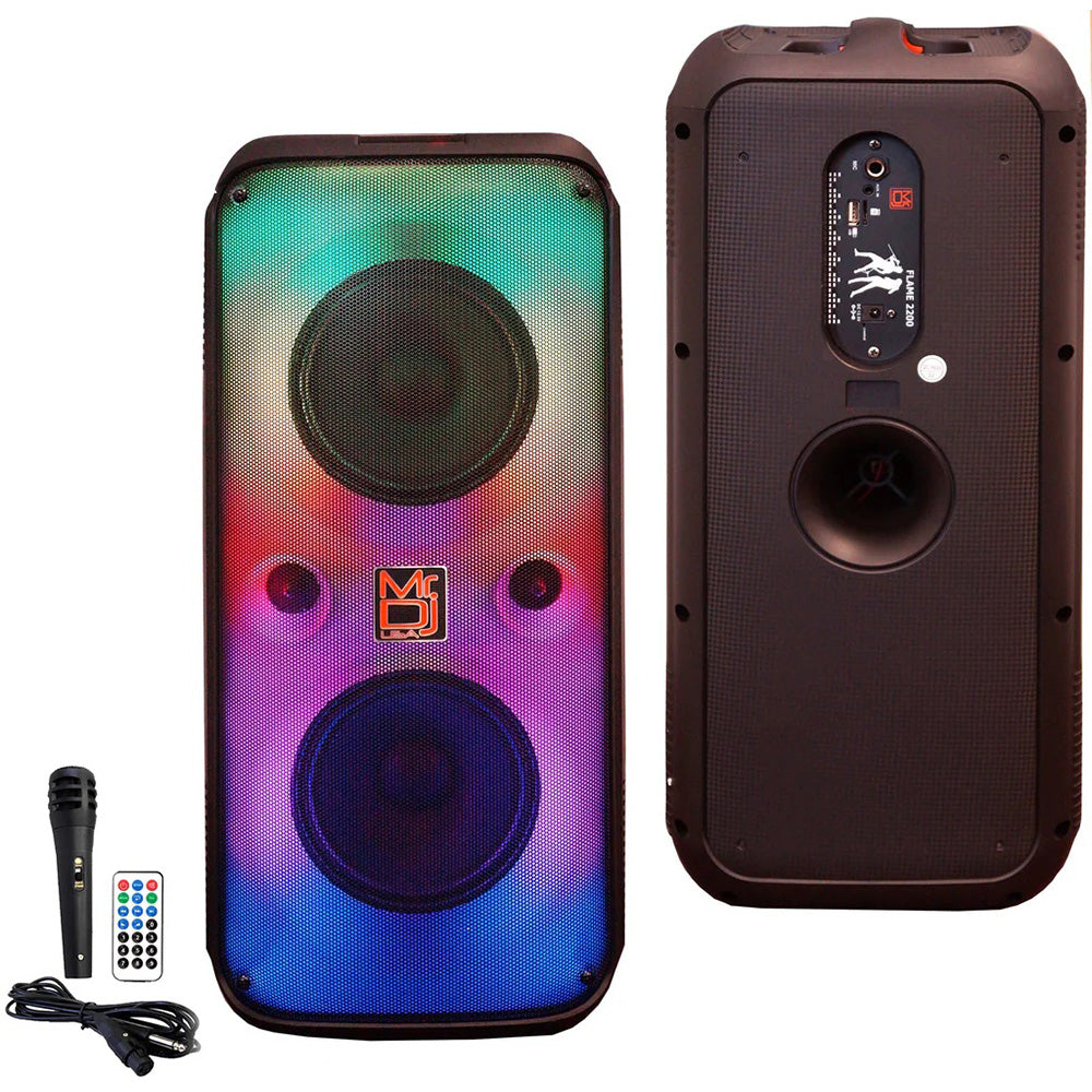 MR DJ FLAME2200 2 X 6.5 Inch Active Speaker With Bluetooth & Fm Radio & Mp3 Player, Eq, With Built-In 2-4 Hours Rechargeable Battery And One Wire Mic,