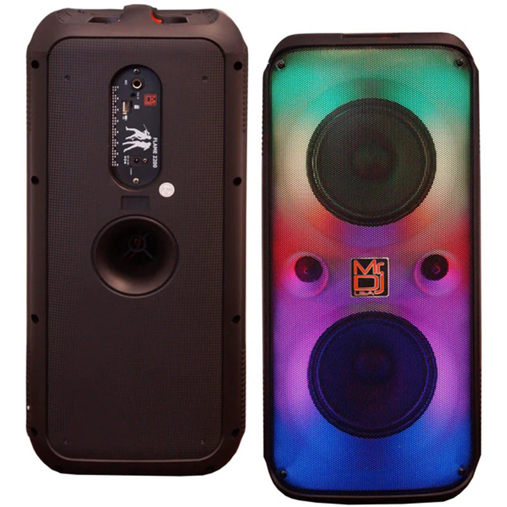 MR DJ FLAME2200 2 X 6.5 Inch Active Speaker With Bluetooth & Fm Radio & Mp3 Player, Eq, With Built-In 2-4 Hours Rechargeable Battery And One Wire Mic,