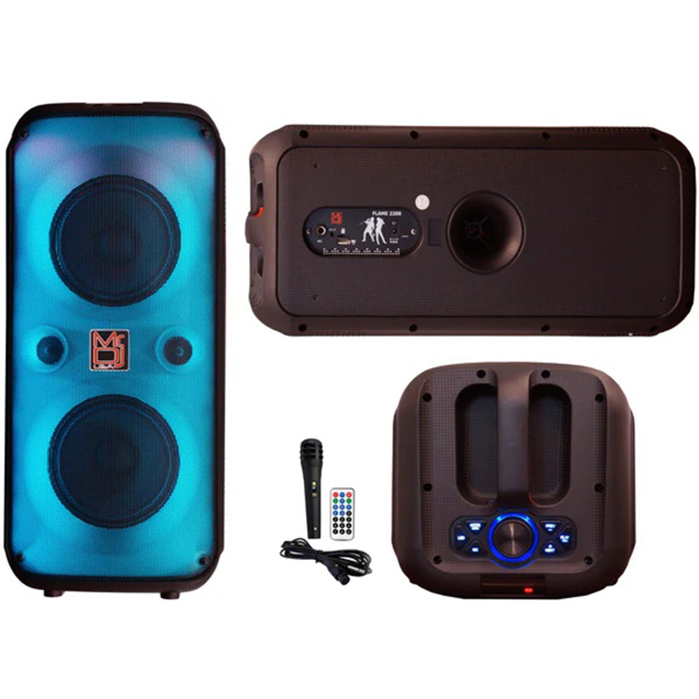 MR DJ FLAME2200 2 X 6.5 Inch Active Speaker With Bluetooth & Fm Radio & Mp3 Player, Eq, With Built-In 2-4 Hours Rechargeable Battery And One Wire Mic,