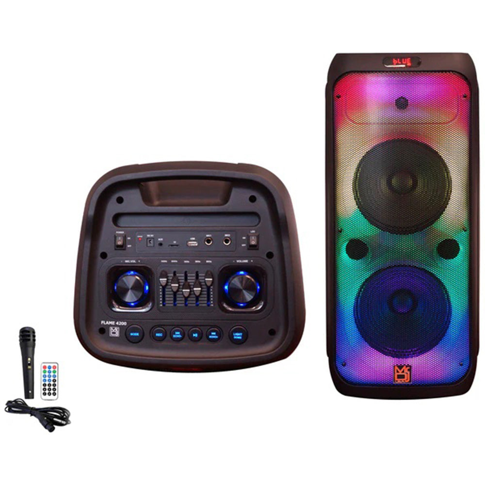 MR DJ FLAME4200 2X10 Inch Active Speaker  With Bluetooth & Fm Radio &  Mp3 Player, Eq, With Built In 2- 4 Hours Rechargeable Battery  And One Wire Mic