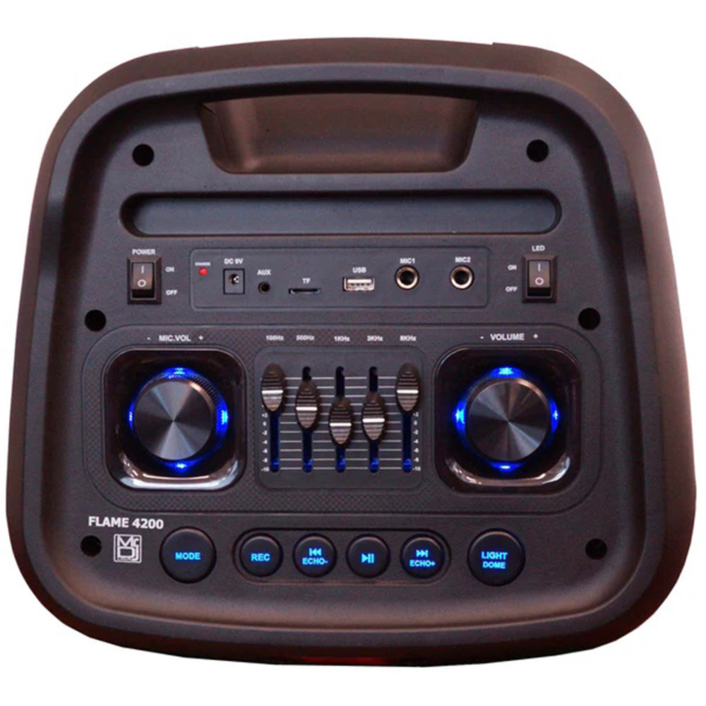 MR DJ FLAME4200 2X10 Inch Active Speaker  With Bluetooth & Fm Radio &  Mp3 Player, Eq, With Built In 2- 4 Hours Rechargeable Battery  And One Wire Mic