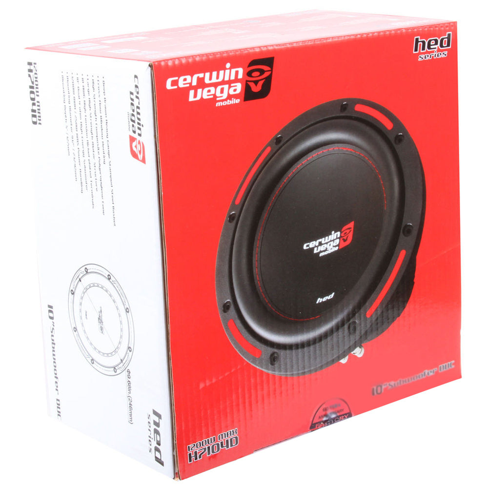 Cerwin Vega H7104D 1200W Max (250W RMS) 10 Inch HED Series Dual 4-Ohm Car Subwoofer