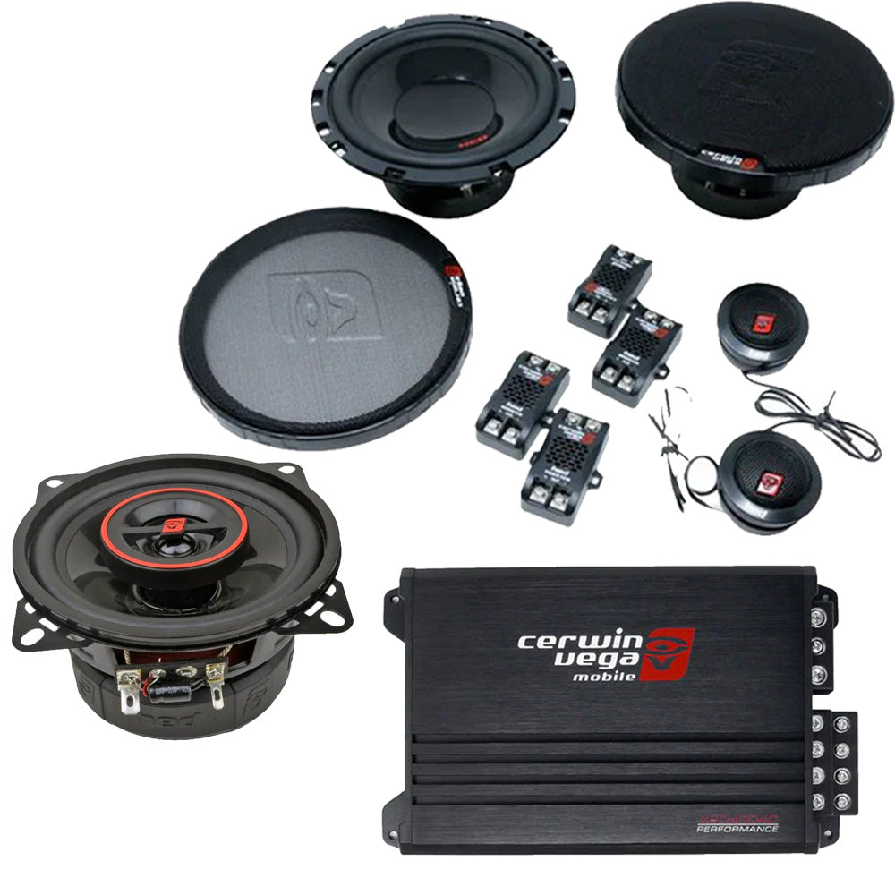 Cerwin Vega H740 (HED Series 4" 2-Way Coaxial Speakers) + H765C (HED Series 6.5" 2-Way Component Speaker System) + XED4004D (XED Series 4-Channel Full Range Class-D Amplifier)
