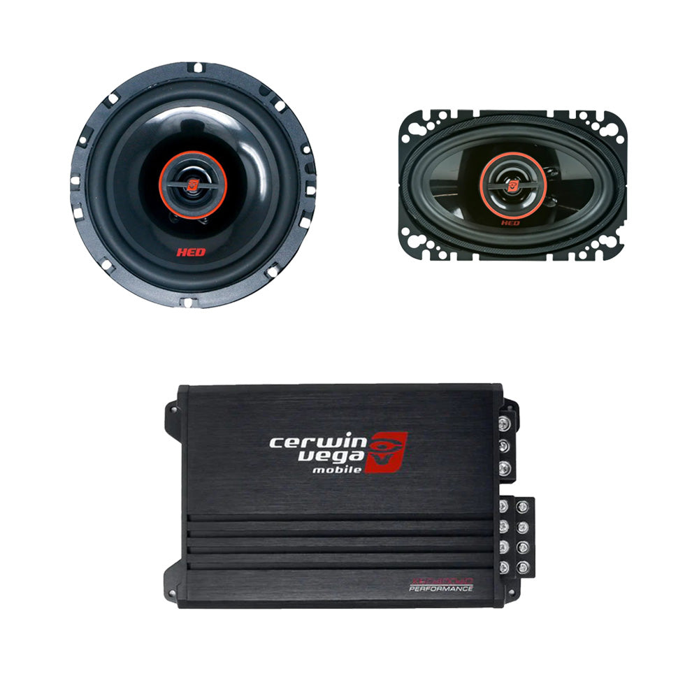 Cerwin Vega H746 (HED Series 4"X6" 2-Way Coaxial Speakers) + H7652 (HED Series 6.5" 2-Way Coaxial Speakers) + XED4004D (XED Series 4-Channel Full Range Class-D Amplifier)