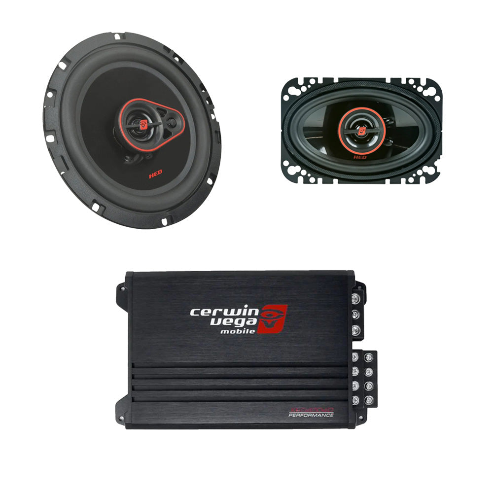 Cerwin Vega H746 (HED Series 4"X6" 2-Way Coaxial Speakers) + H7653 (HED Series 6.5" 3-Way Coaxial Speakers) + XED4004D (XED Series 4-Channel Full Range Class-D Amplifier)