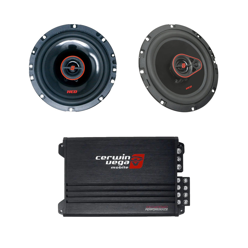 Cerwin Vega H7652 (HED Series 6.5" 2-Way Coaxial Speakers) + H7653 (HED Series 6.5" 3-Way Coaxial Speakers) + XED4004D (XED Series 4-Channel Full Range Class-D Amplifier)
