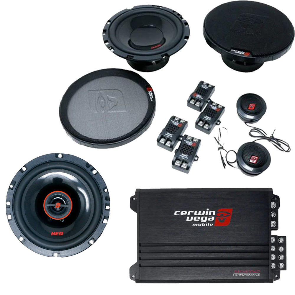 Cerwin Vega H765C (HED Series 6.5" 2-Way Component Speaker System) + H7652 (HED Series 6.5" 2-Way Coaxial Speakers) + XED4004D (XED Series 4-Channel Full Range Class-D Amplifier)