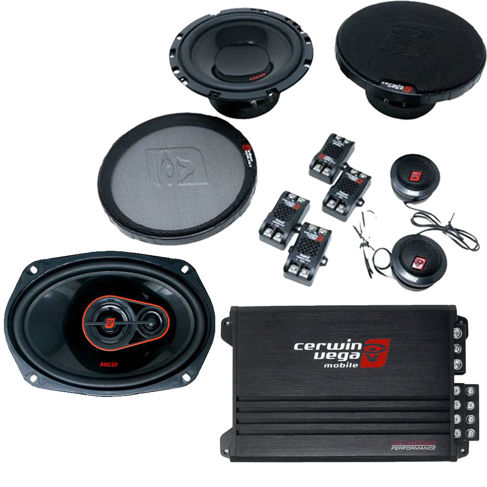 Cerwin Vega H765C (HED Series 6.5" 2-Way Component Speaker System) + H7683 (HED Series 6"x8" 3-Way Coaxial Speakers) + XED4004D (XED Series 4-Channel Full Range Class-D Amplifier)