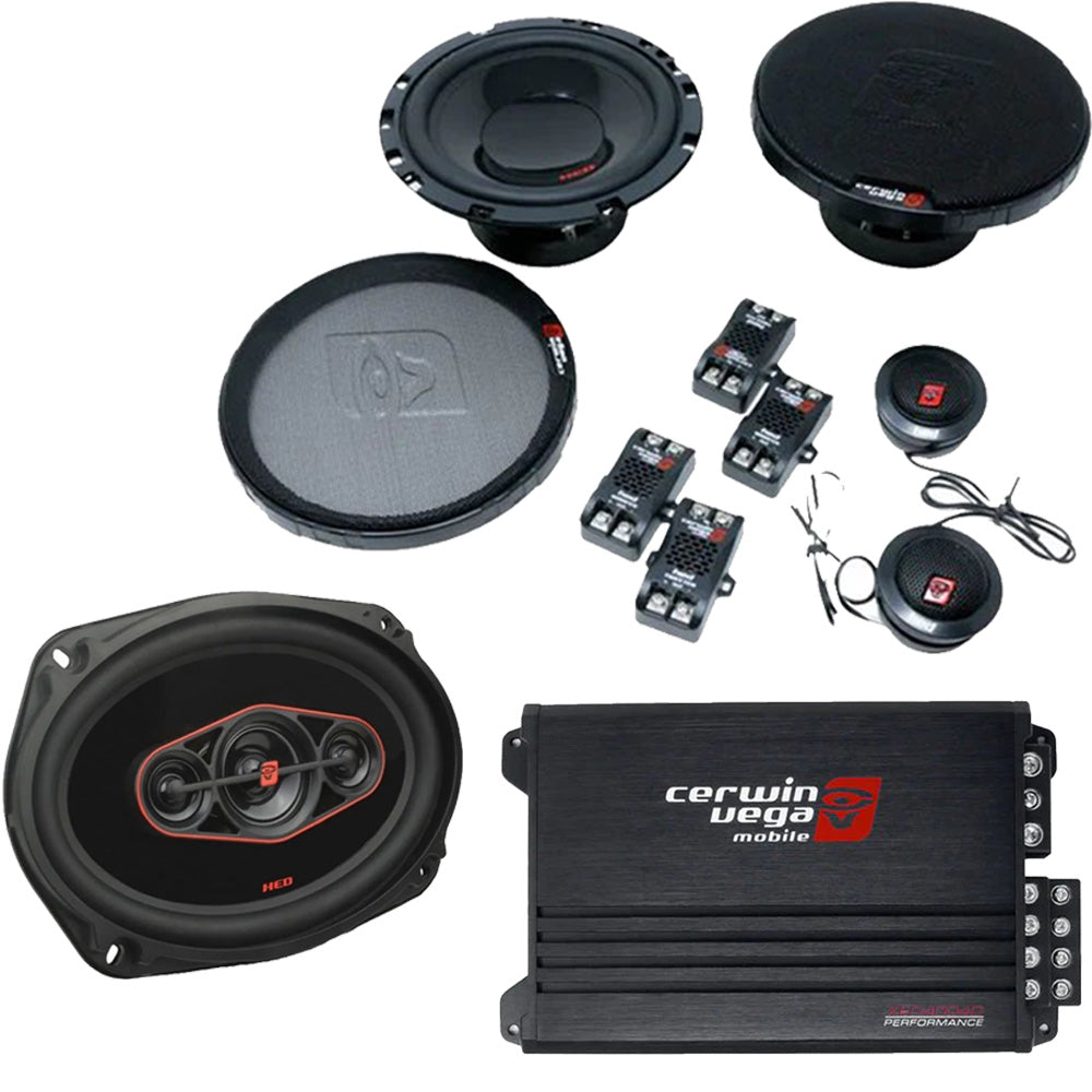 Cerwin Vega H765C (HED Series 6.5" 2-Way Component Speaker System) + H7694 (HED Series 6"x9" 4-Way Coaxial Speakers) + XED4004D (XED Series 4-Channel Full Range Class-D Amplifier)