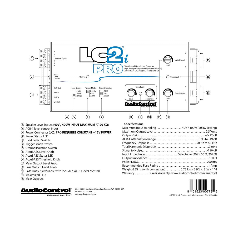 AudioControl LC2i PRO 2 Channel 400 Watts Line Output Converter