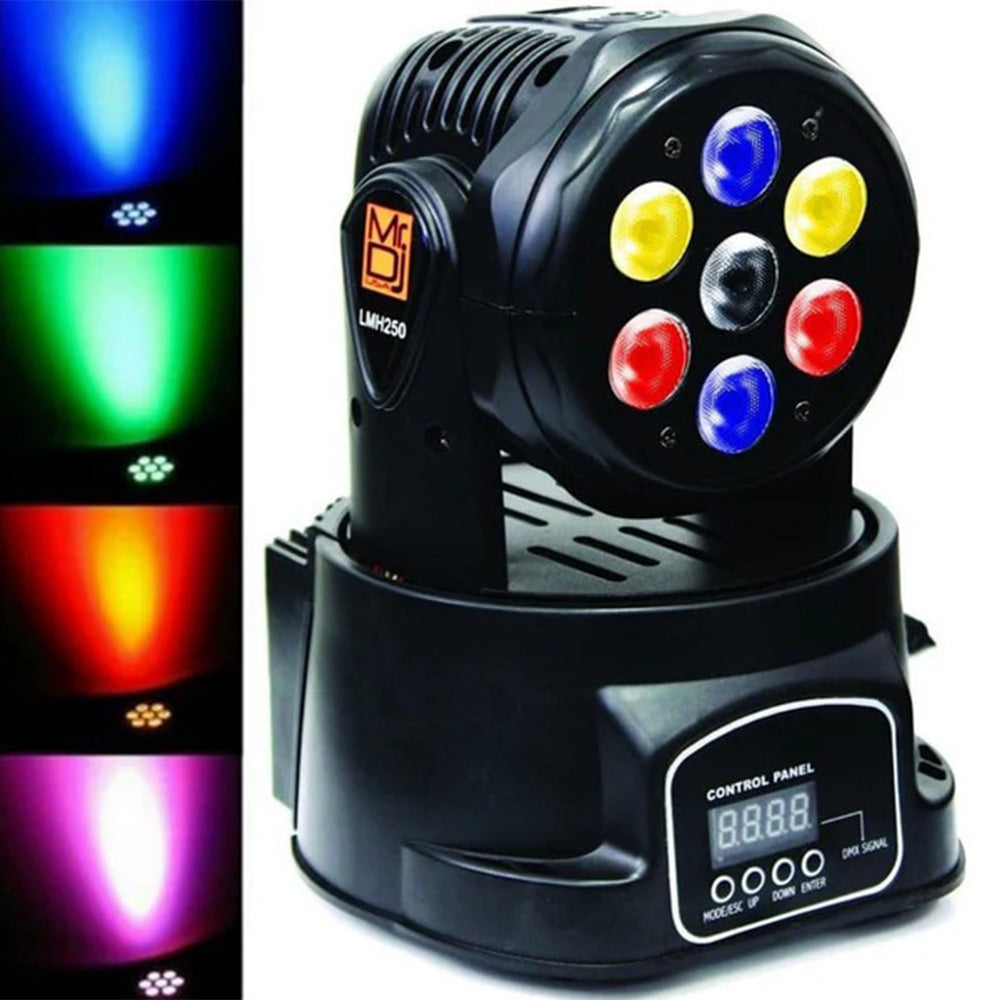 MR DJ LMH250 70 Watts 7 X 10W Rgbw Led Moving Head Wash Stage Light Effect Dmx Controller In Master And Slave Mode For Disco Bar, Party, Ktv And Weeding