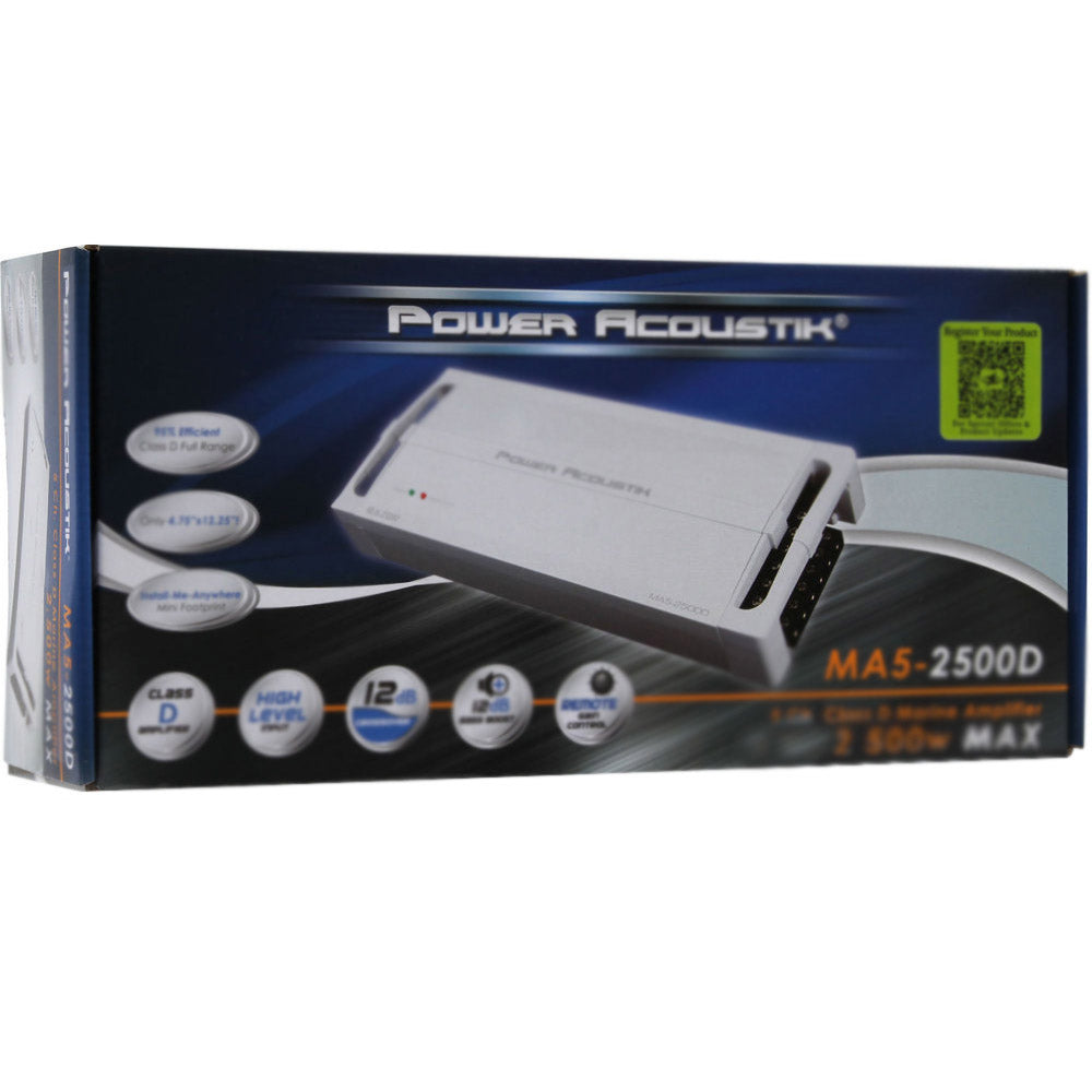 Power Acoustik MA5-2500D 2500W 5-Channel Compact Marine Class-D Amplifier