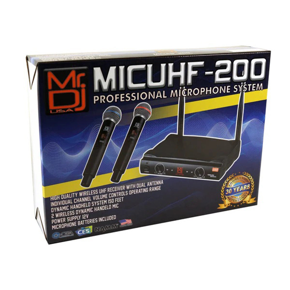MR DJ MICUHF200 Dual UHF Wireless Microphone System Kit with 2 Handheld