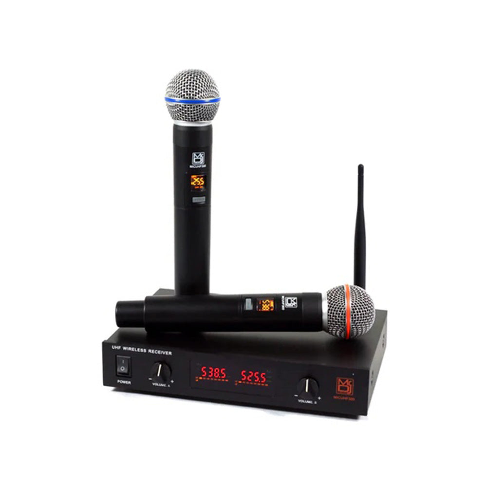 MR DJ MICUHF300 Dual UHF Wireless Microphone System Kit with 2 Handheld & LED display