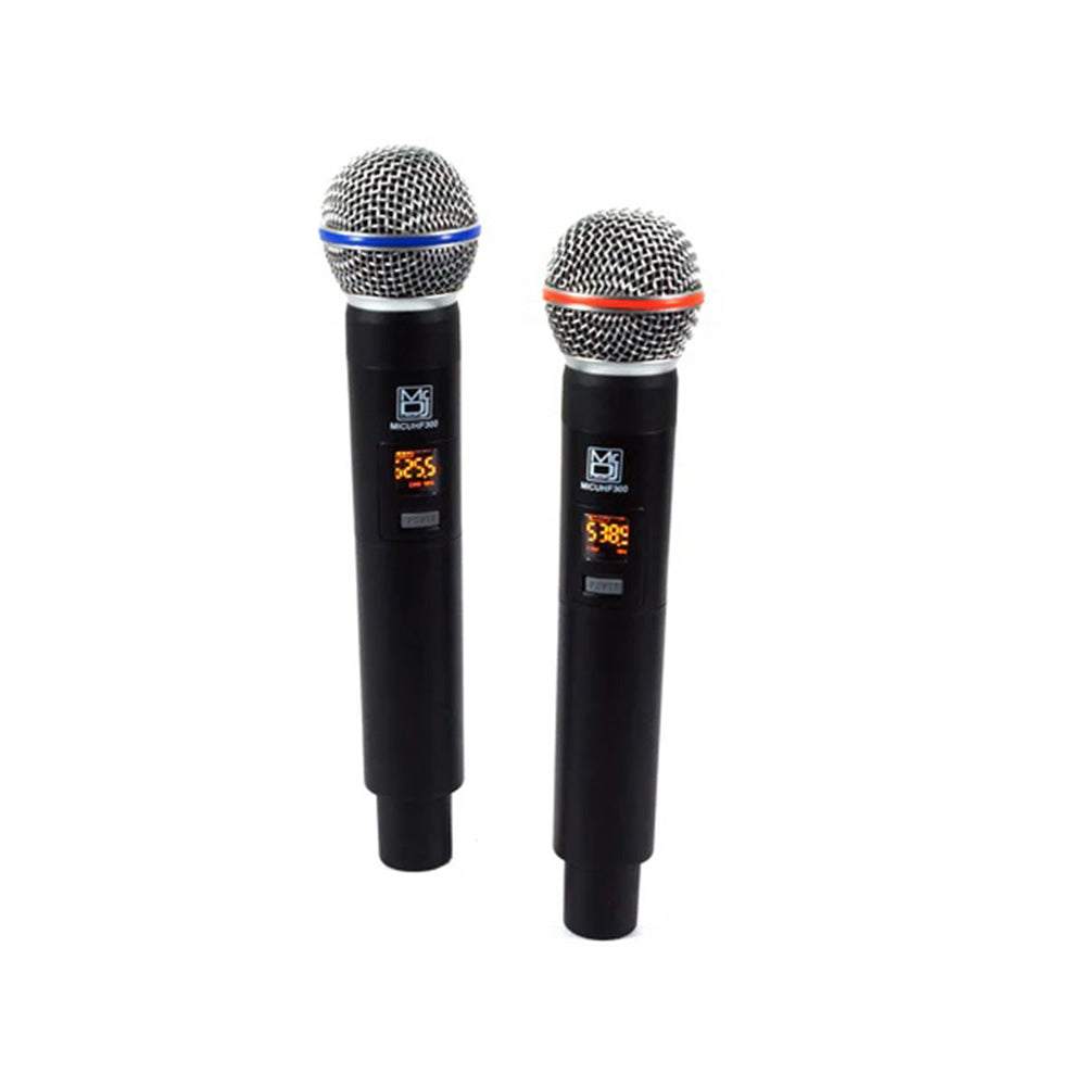 MR DJ MICUHF300 Dual UHF Wireless Microphone System Kit with 2 Handheld & LED display