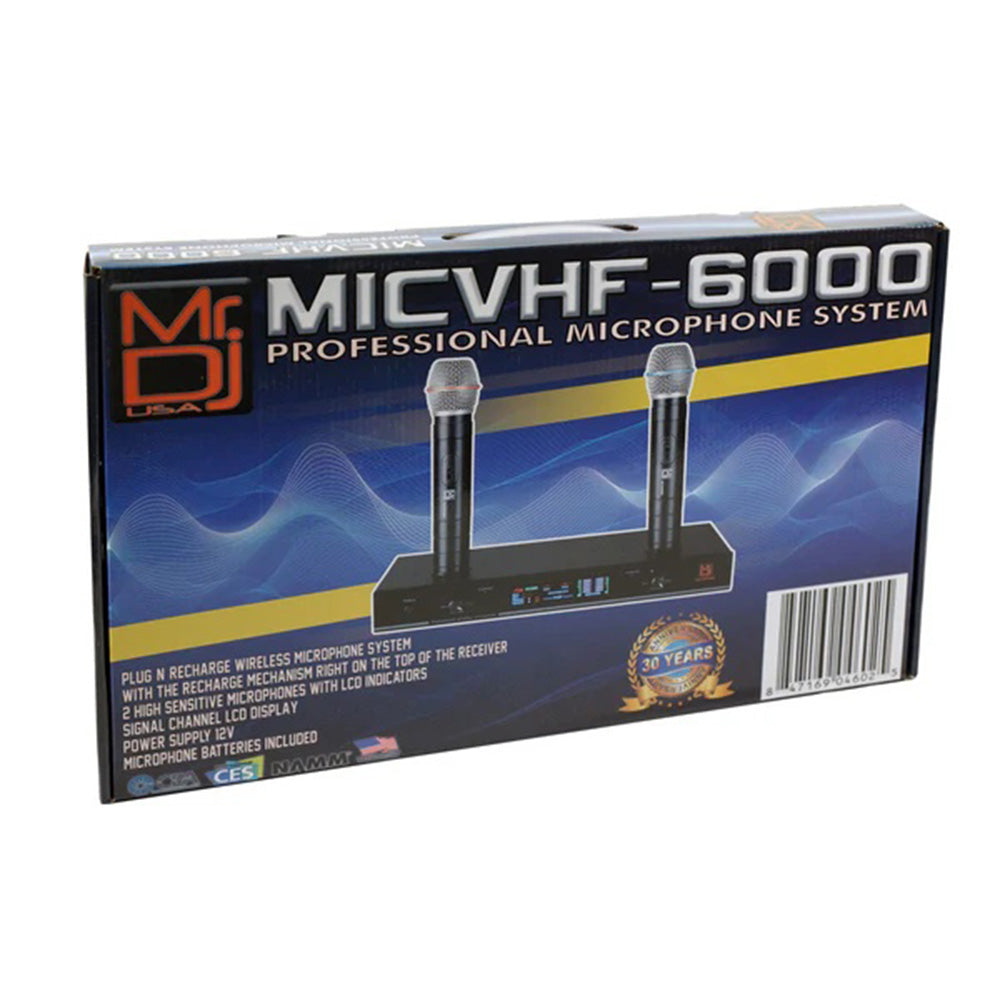 MR DJ MICVHF6000 Rechargeable Wireless Dual Handheld design Microphone System
