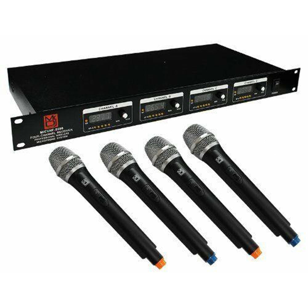 MR DJ MICVHF8500 4 Channel Professional PA/DJ/KTV/Karaoke VHF Handheld Wireless Microphone System with Digital Receiver