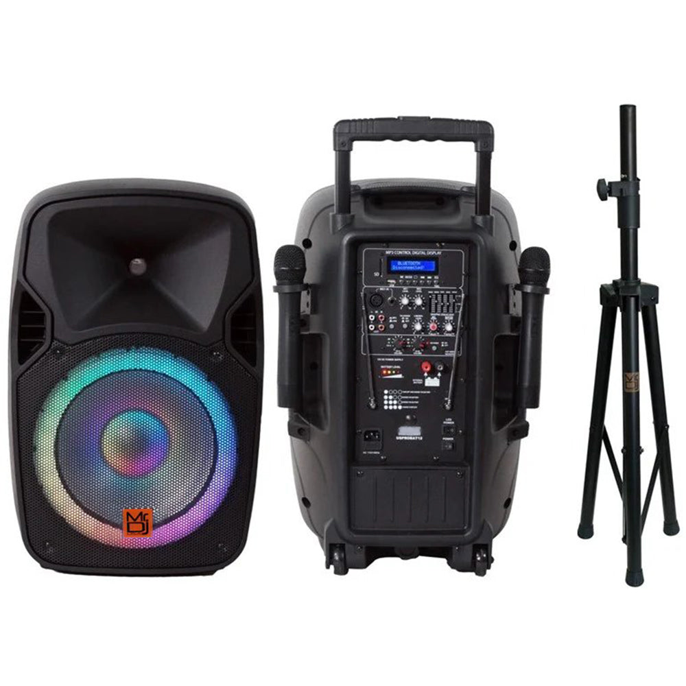 MR DJ USPROBAT12 12 Inch Active Speaker With Bluetooth & Fm Radio & Mp3 Player, Eq, With Built In 4 Hours Battery & Mic & Stand
