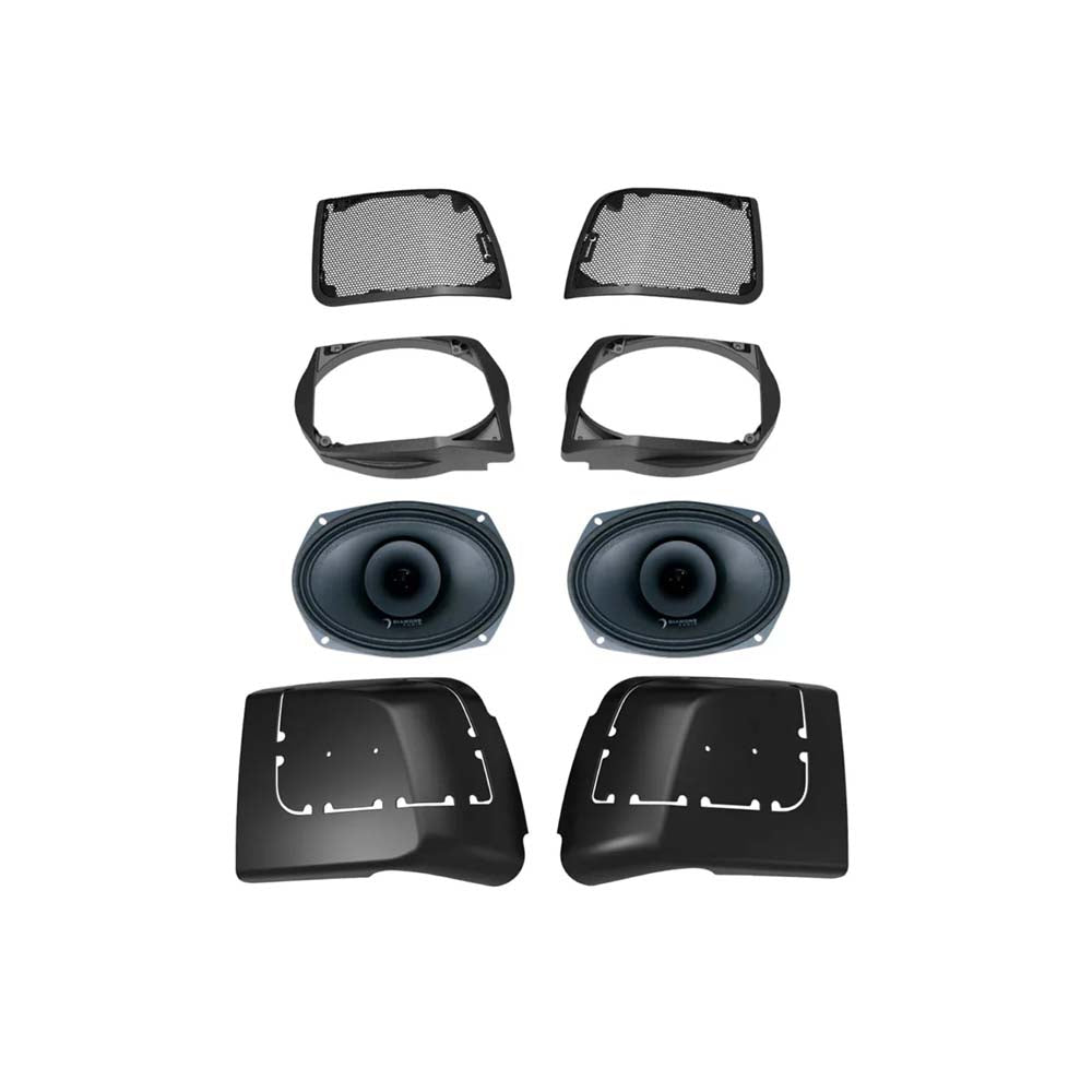 Diamond Audio MSMP694LK (2014-2023 Harley Davidson® Cut In Lid Kit with MP694 (4Ω) Speaker) + MICRO2V2 (MICROV2 Series 2-Channel Full Range Class D Amplifier)