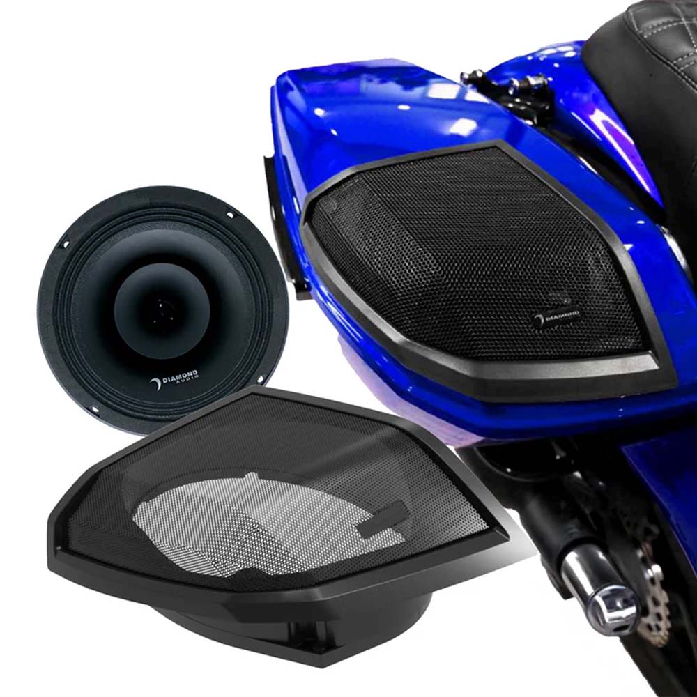 Diamond Audio MSMP84LK24 (2024+ Harley Davidson® Cut-In Lid Kit with MP84 8” 2-Way NEO Pro Horn Speakers) + MICRO2V2 (MICROV2 Series 2-Channel Full Range Class D Amplifier)