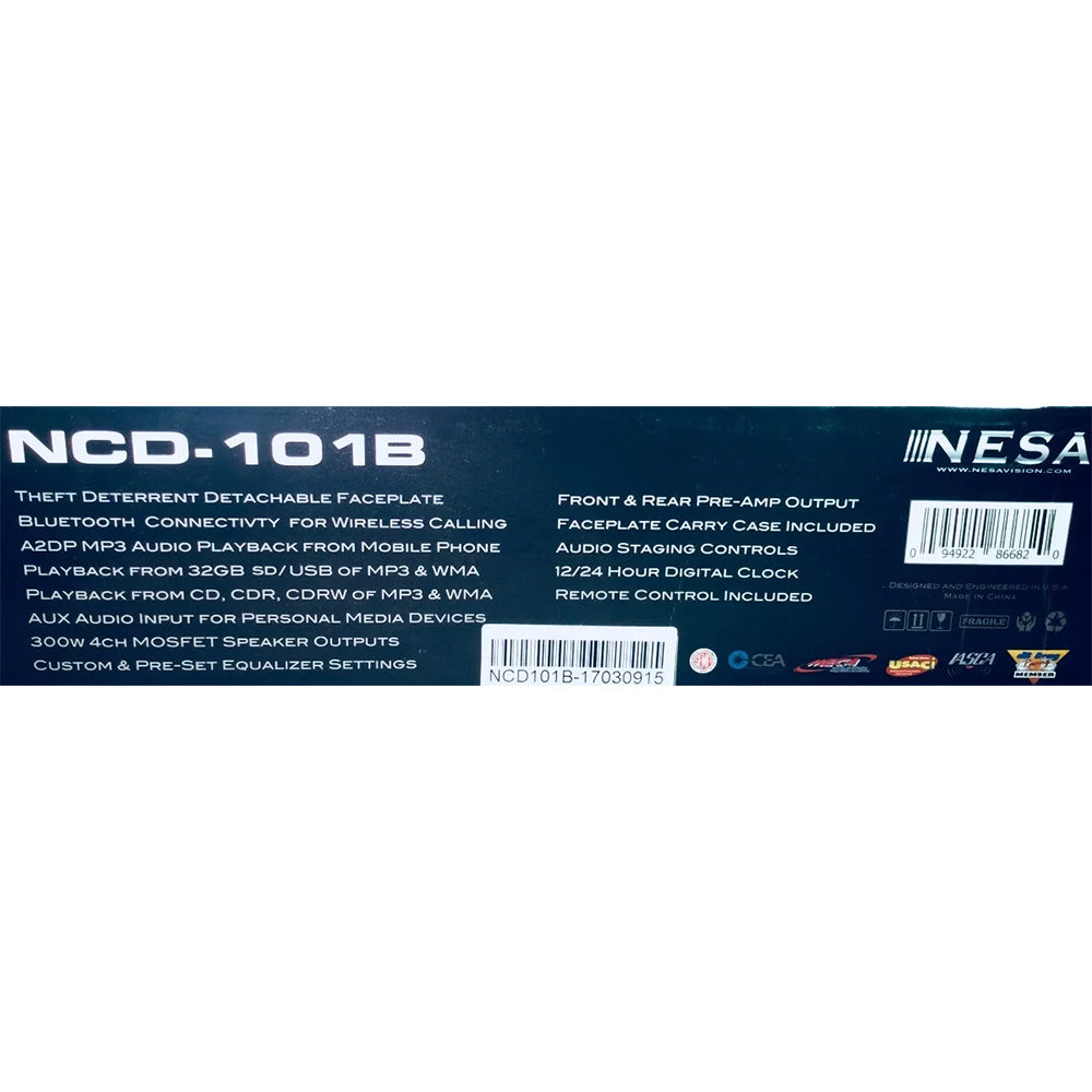 NESA NCD-101B Single DIN CD Player with 32GB USB Playback, AUX & Bluetooth 3.0
