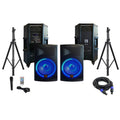 MR DJ PBX4500PKG 15" 2-Way Pa Dj 4500W Active Powered Bluetooth Karaoke Speaker Led Lighting & Passive Speaker + Speaker Stands & Cable