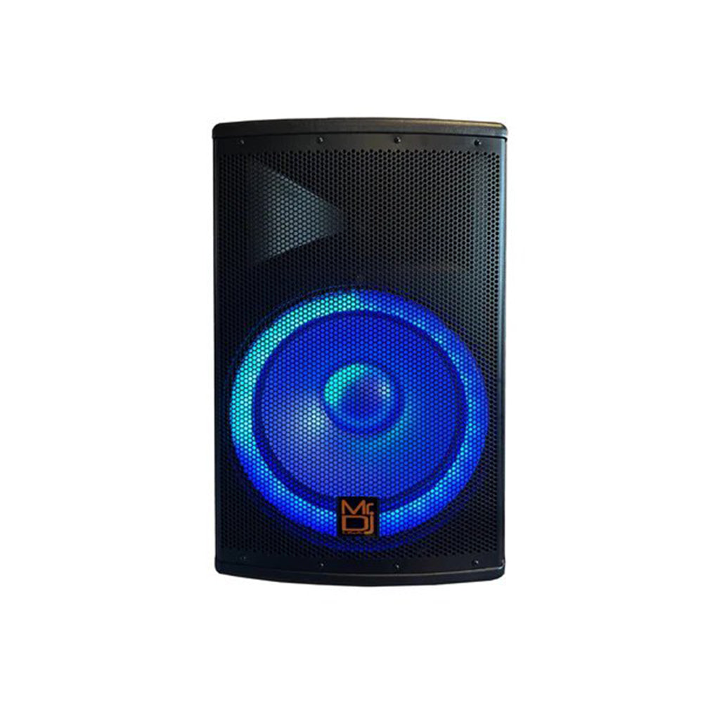MR DJ PBX4500PKG 15" 2-Way Pa Dj 4500W Active Powered Bluetooth Karaoke Speaker Led Lighting & Passive Speaker + Speaker Stands & Cable