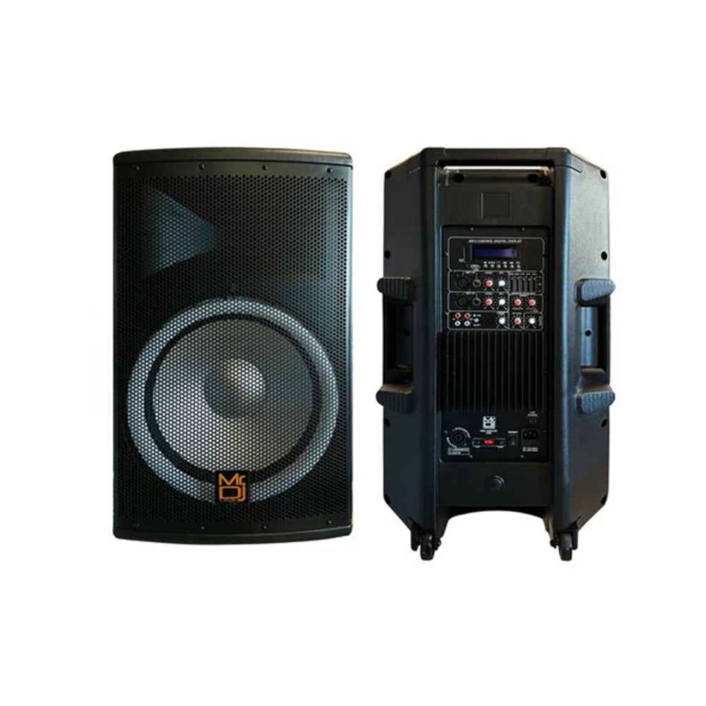 MR DJ PBX4500PKG 15" 2-Way Pa Dj 4500W Active Powered Bluetooth Karaoke Speaker Led Lighting & Passive Speaker + Speaker Stands & Cable