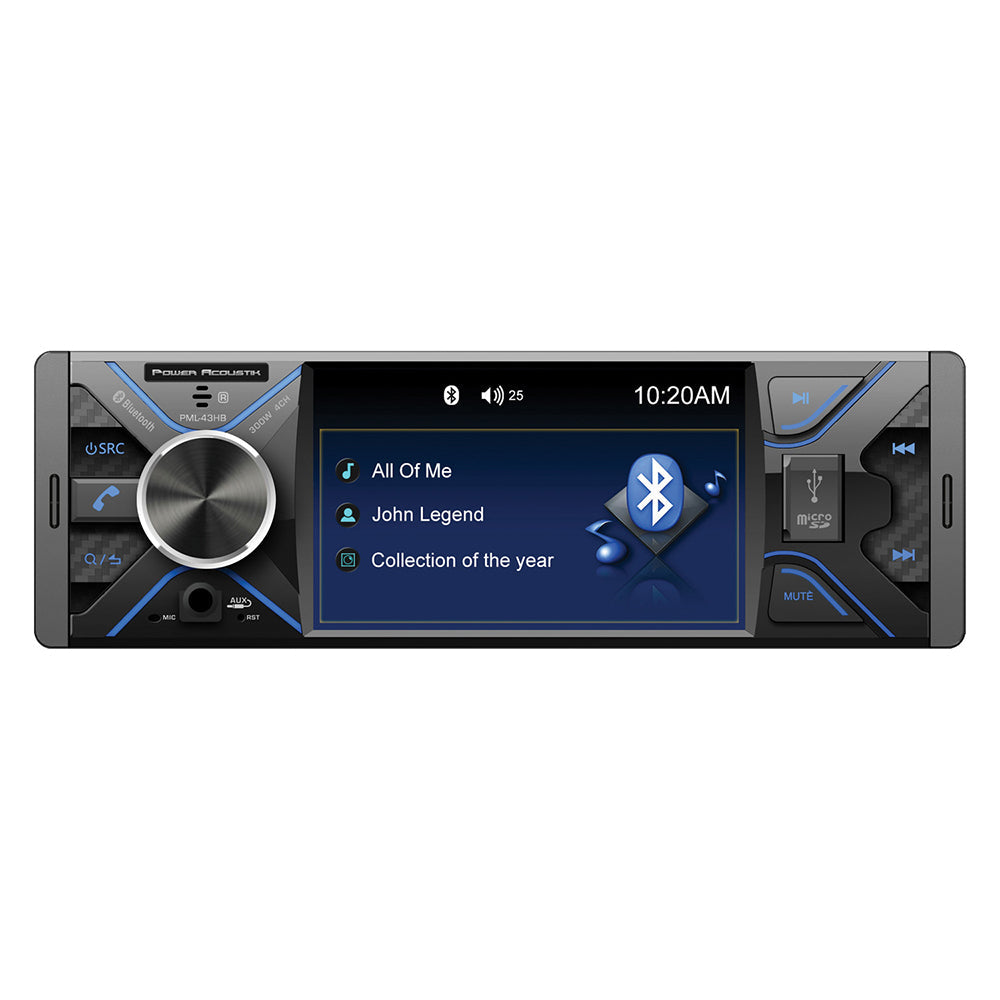 Power Acoustik PML-43HB 4.3 Inch 1-DIN Shallow Mechless Source Unit with USB, SD, BT