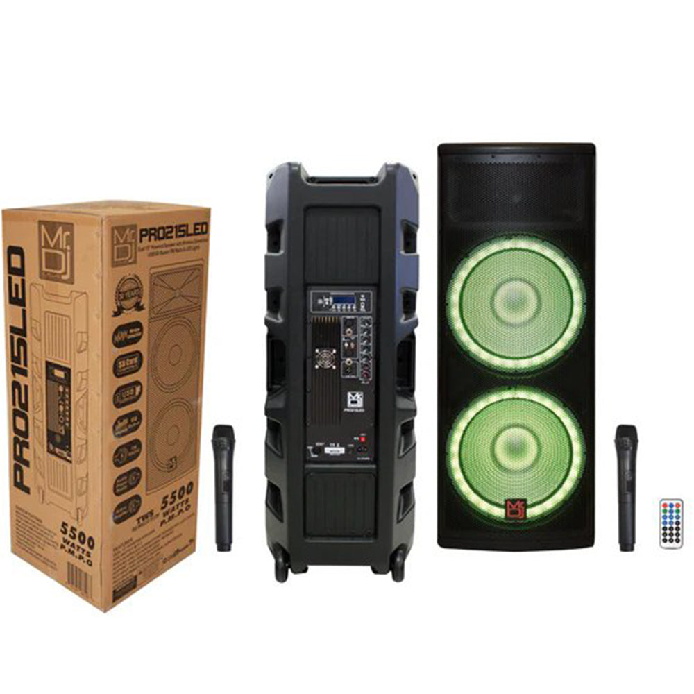 MR DJ PRO215LED 5500W Pro Pa Dj Dual 15” 3-Way Powered/Active Live Sound Loud Speaker