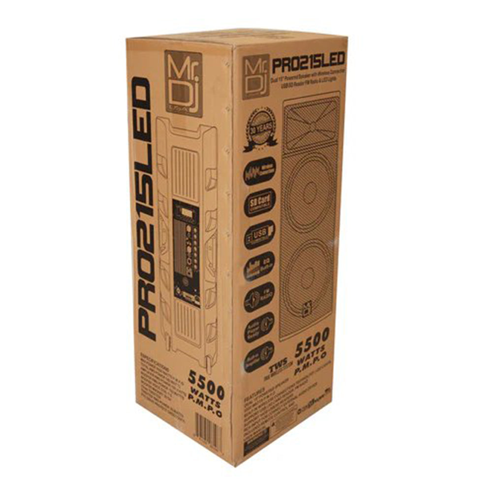 MR DJ PRO215LED 5500W Pro Pa Dj Dual 15” 3-Way Powered/Active Live Sound Loud Speaker