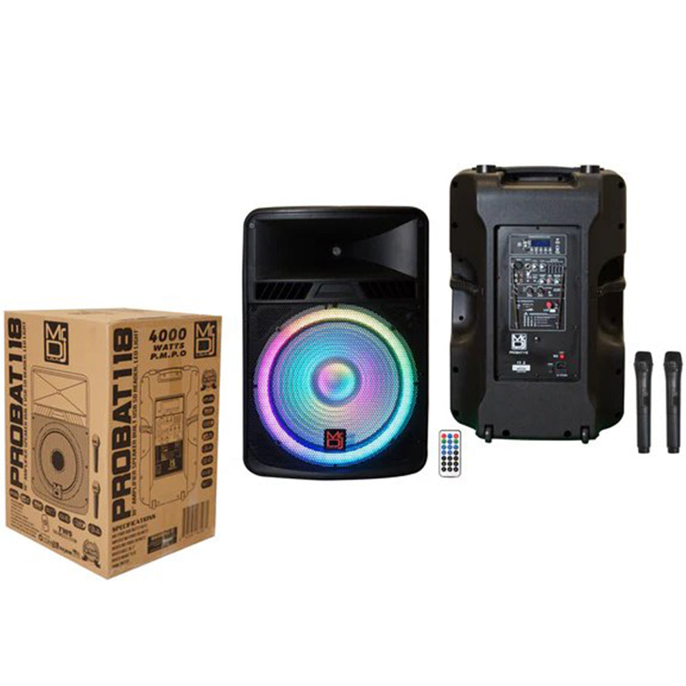 MR DJ PROBAT118 18" Pro Pa Dj 4000 Watts Active Rechargeable Portable Speaker