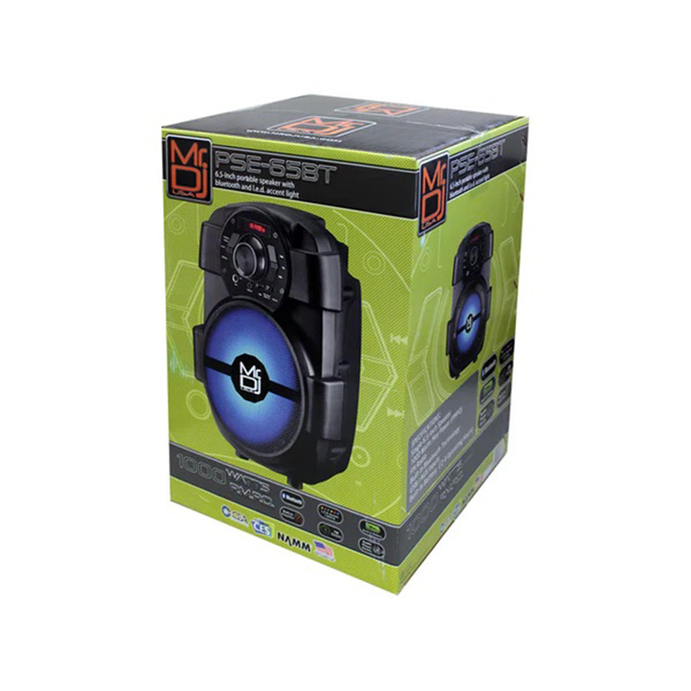 MR DJ PSE65BT 6.5 Inch Active Speaker With Bluetooth & Fm Radio & Mp3 Player, Eq, With Built In 4 Hours Rechargeable Battery