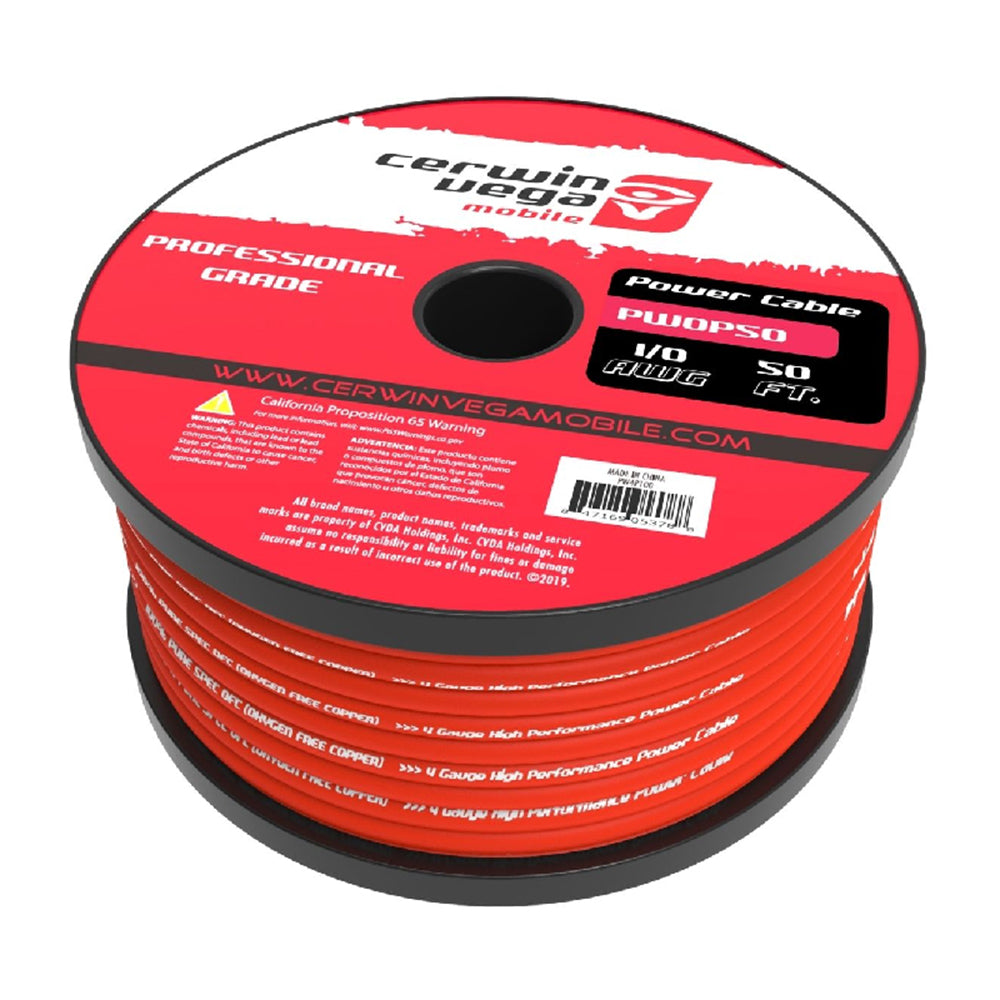 Cerwin Vega PW0P50 Power Wire 1/0 Gauge, OFC, Frost Red 50ft. Spool