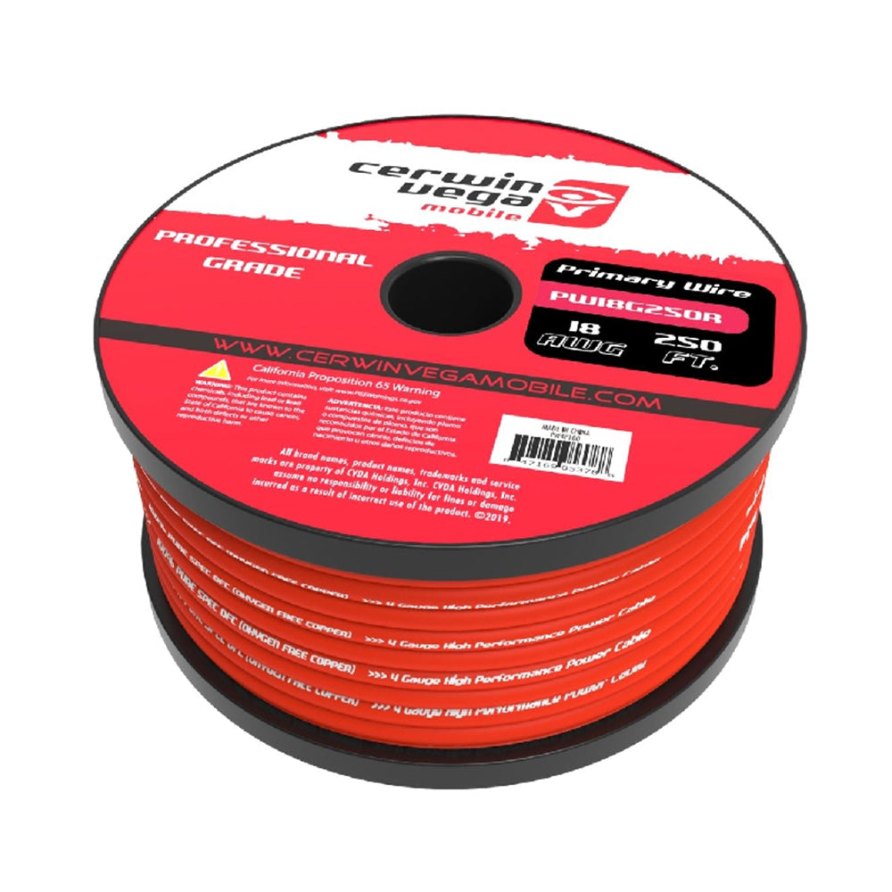 Cerwin Vega PW18G250R 18ga Frost Red Primary Wire