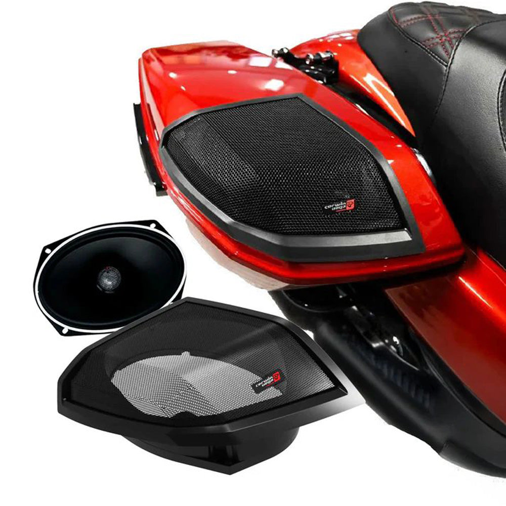 Cerwin Vega RPMST694LK24 (2024+ Harley Davidson® Cut-In Lid Kit with Stroker ST69CX (4Ω) Speakers) + B52 (Stealth Bomber 2-Channel Class-D Full Range Amplifier)