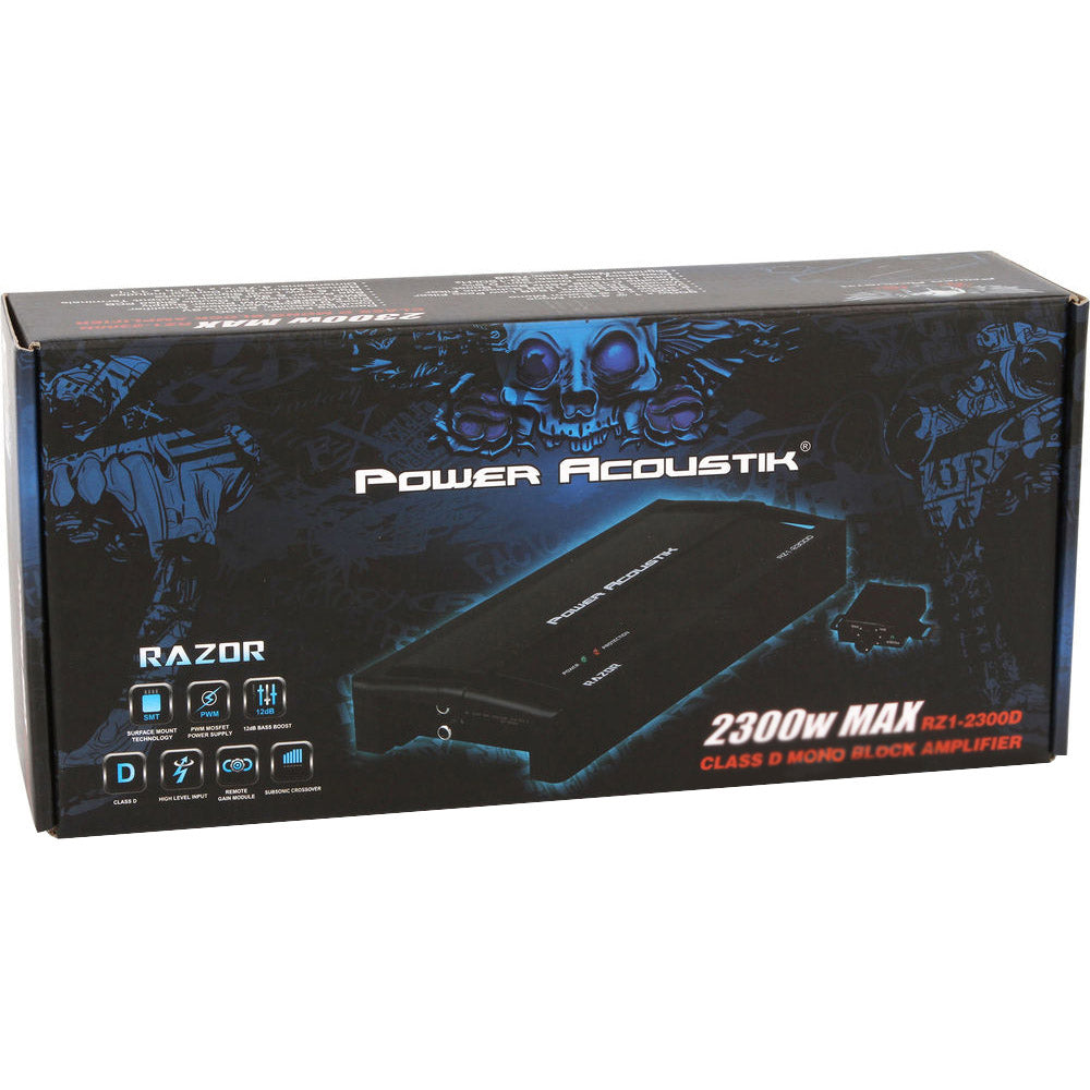 Power Acoustik RZ1-2300D Razor Series 2300W Max Power 1-Channel Monoblock Full Range Class-D Car Amplifier