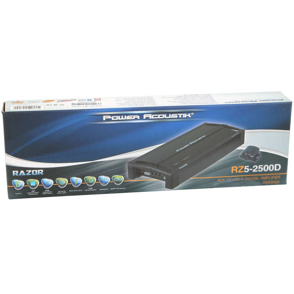 Power Acoustik RZ5-2500D 2500W 5 Channel RAZOR Series Class D Car Amplifier
