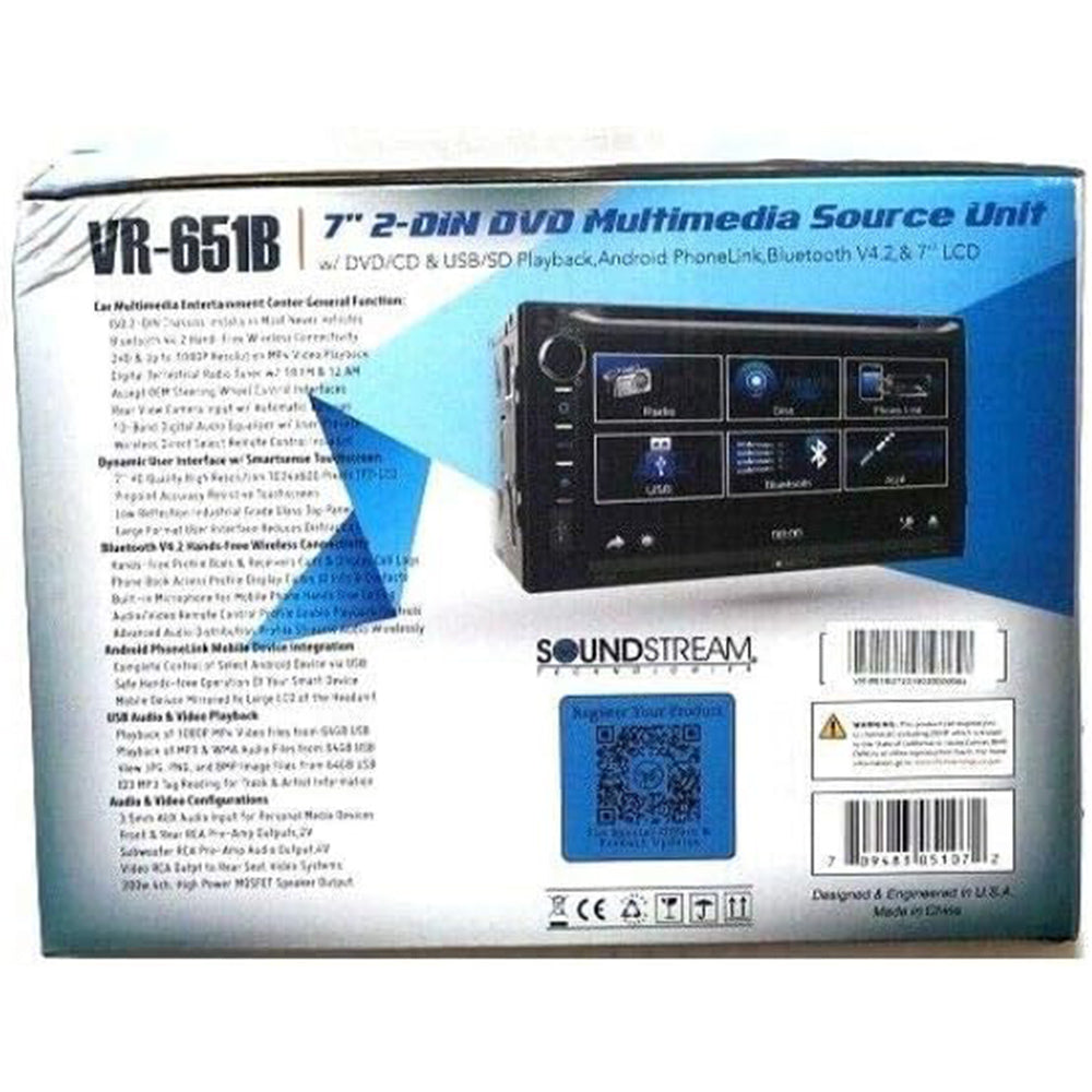 Soundstream VR-651B Double DIN Bluetooth InDash DVD/CD/AM/FM Car Receiver