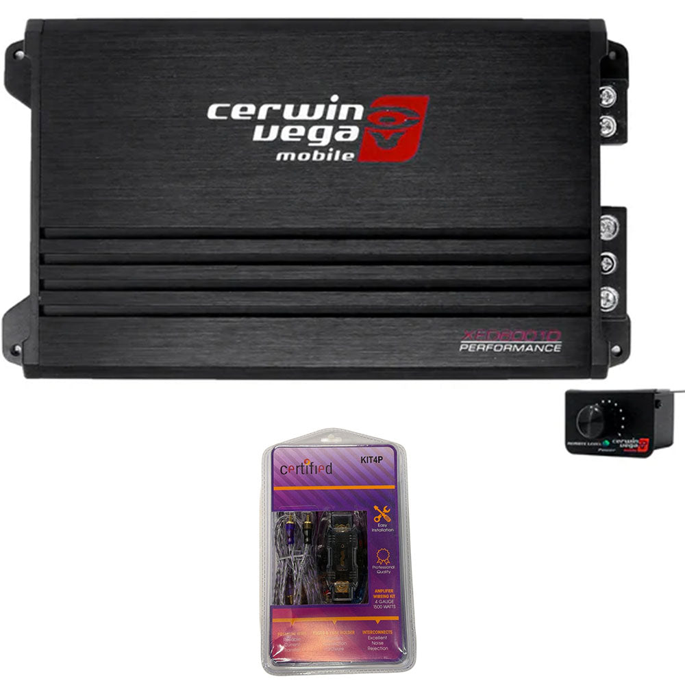 Cerwin Vega XED6001D (XED Series 1-Channel Mono Block Class-D Amplifier) + KIT4P (Amplifier Wiring Kit - 4 Gauge 1500 Watts)